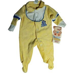 Vintage Teddy Bears Kleintots Yellow Soccer Footed Baby Romper Small Polyester